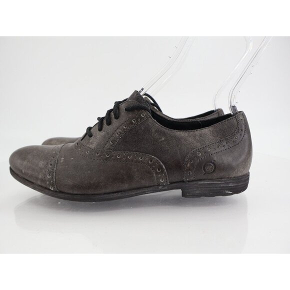 Born Women’s 9 M Gray Leather Cap Toe Brogue Comfort Casual Oxford Shoes Lace Up - Picture 4 of 12